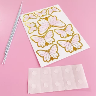Bronzing smudged butterfly paper bouquet birthday cake card decoration