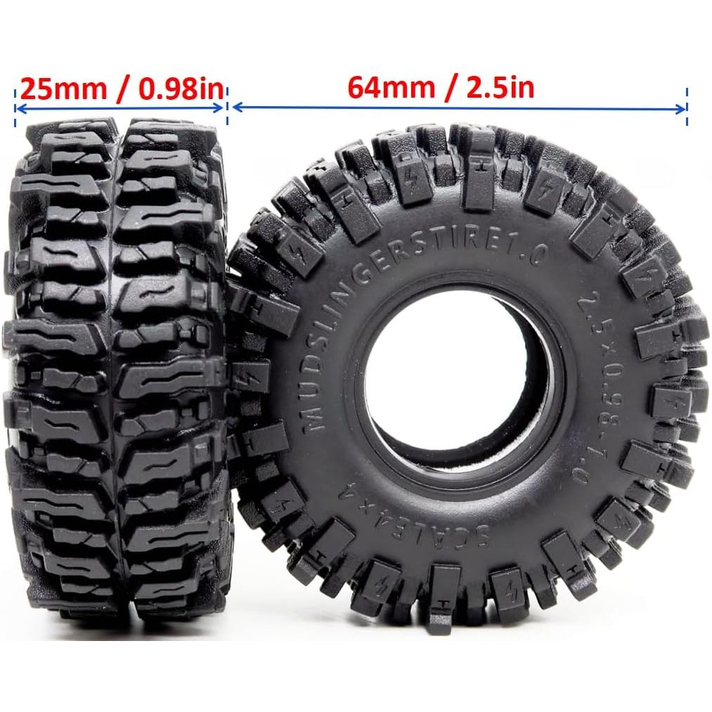 HOBBYSOUL 1.0 Tires 64 * 25mm 1.0 Mud Slingers Tires Super Soft Sticky 1.0 Crawler Tyre For RC 1/18 