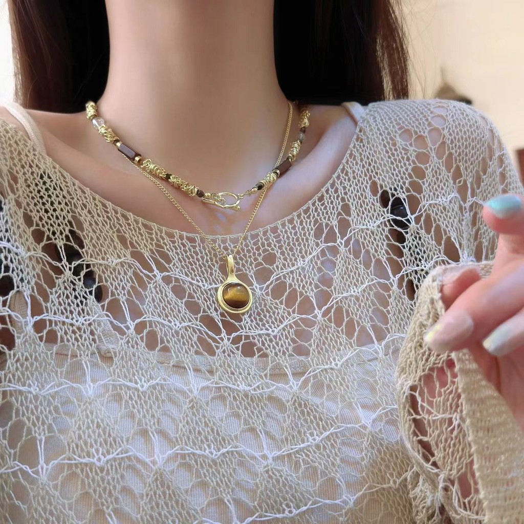 สร้อยคอคลาวิคอล Retro Niche สไตล์แฟชั่น ลูกปัดซ้อนสำหรับหญิง C62Y