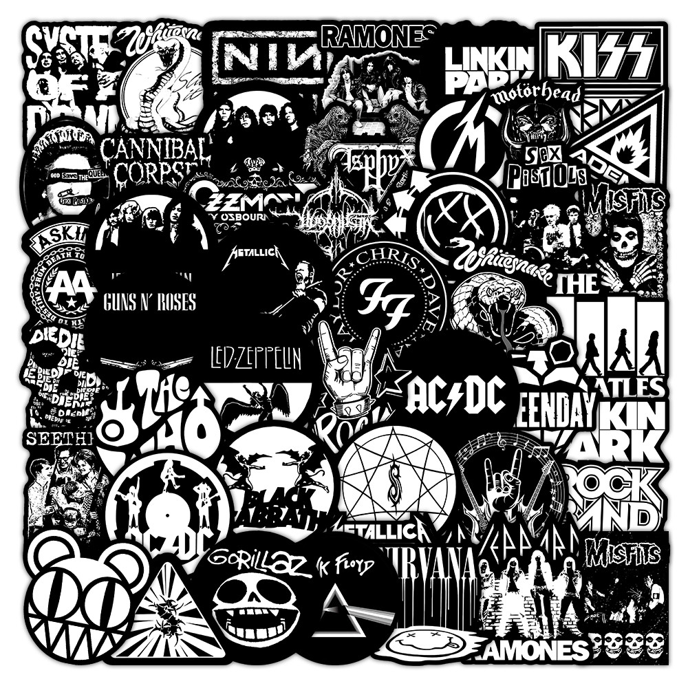 สติ๊กเกอร์วงร็อค 55 ชิ้น - สติ๊กเกอร์ธีมเพลงสุดเท่สําหรับกีตาร์ กระเป๋าเดินทาง โน้ตบุ๊ก และงานฝีมือ DIY