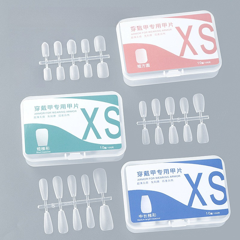 เล็บปลอม XS-S-M-L เล็บใสด้าน เบาบาง ไม่ต้องขัดก่อนติด 100 ชิ้น/กล่อง (มีให้เลือกหลายทรง/หลายไซซ์)
