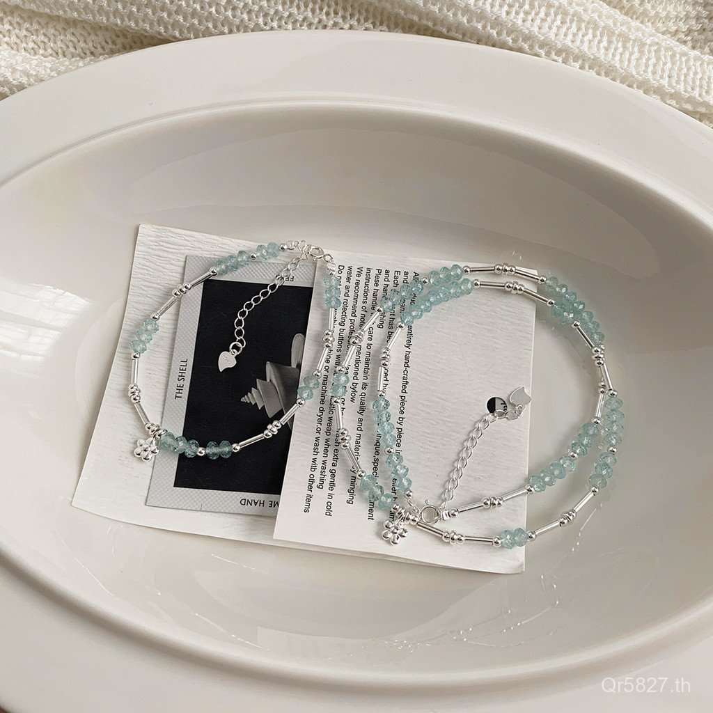 Niche S925 สร้อยข้อมือเกาหลี Handmade ดอกไม้ขนาดเล็กเงินสเตอร์ลิง H Blue Light หรูหราธรรมชาติ ins สไ