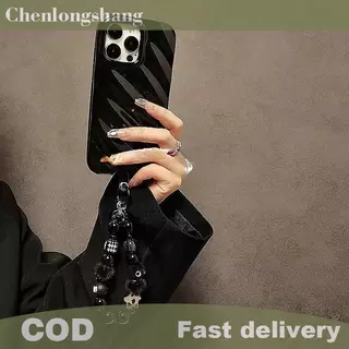 Chenlongshang หรูหราสีดํา Fluffy สายคล้องโทรศัพท์มือถือพร้อมลูกปัด Handle Chain ข้อมือ Anti-Theft คลิปกระเป๋าอุปกรณ์เสริม EN
