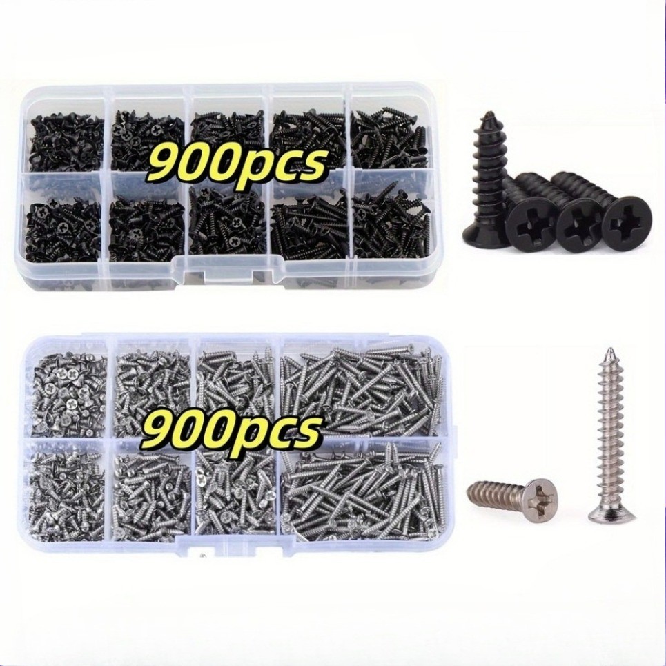 (-M2 สีดำ / ชุบนิกเกิล Phillips Self Tapping Screw Kit ชุดล็อคและสกรูไม้ที่สมบูรณ์แบบคุณภาพสูงป้องกันการหยุดลดความทนทานหลากหลาย