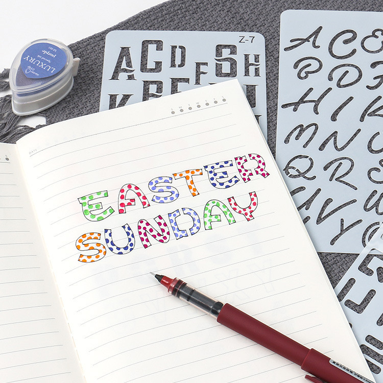 20 ประเภท A6 ตัวอักษรภาษาอังกฤษรวมกันแม่แบบไม้บรรทัด DIY คู่มือ Hollow Graffiti ไม้บรรทัด Letter Ink