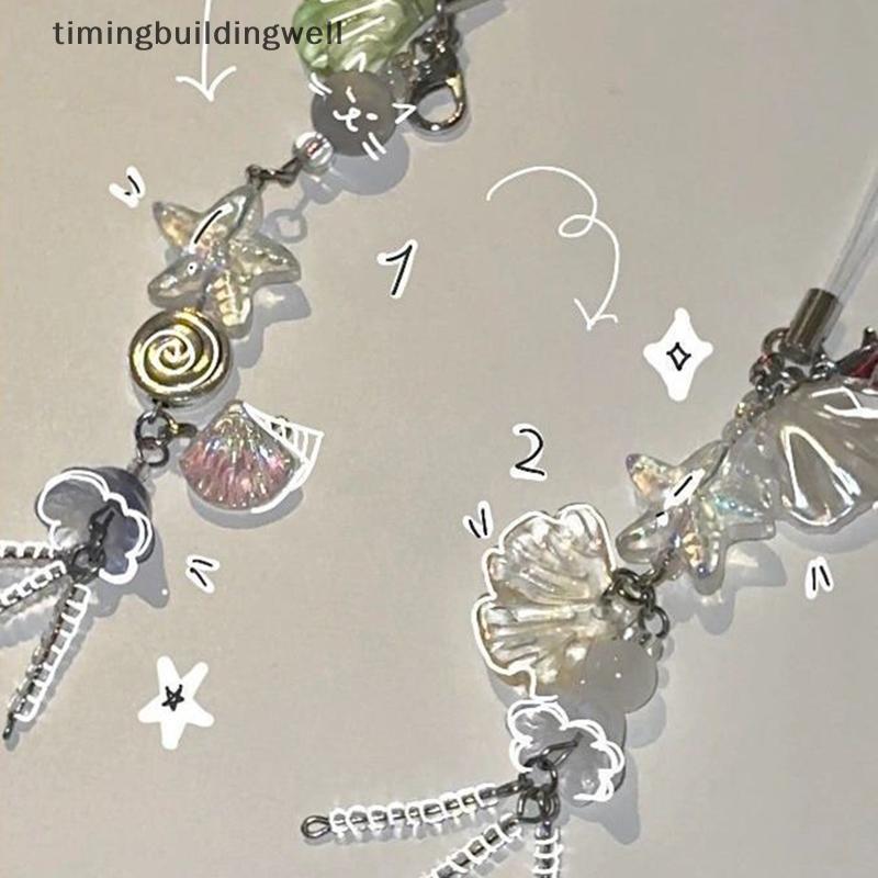 Twth น่ารักโทรศัพท์ Charm ฤดูร้อนสายคล้อง Ocean Shell สไตล์ Jelly Fish จี้ Key ผู้หญิงสายคล้องกระเป๋