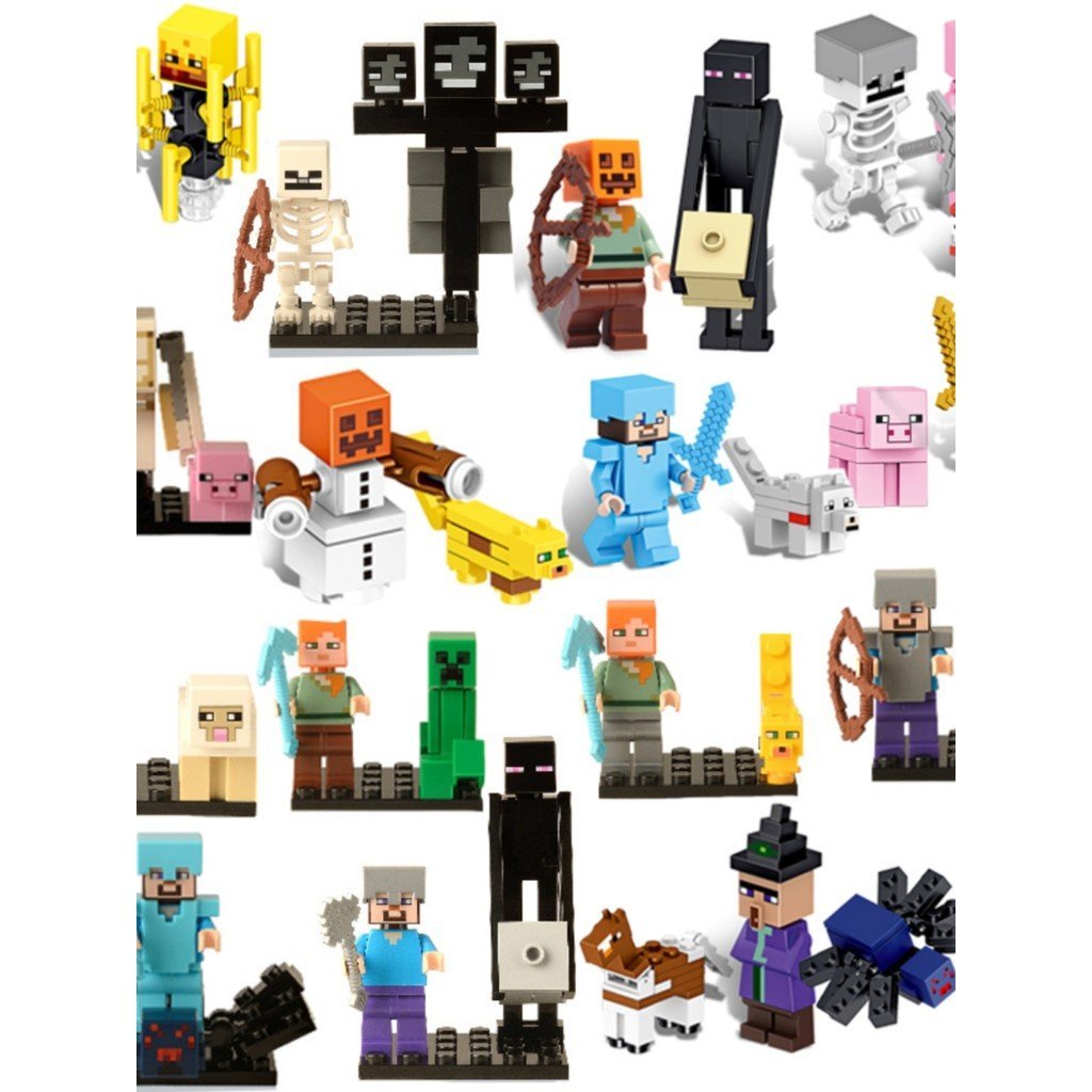 Minecraft พร้อม Magic Diamond ดาบ Pigman Ending Man Dragon Withered Iron Puppet Cube Survival Assemb
