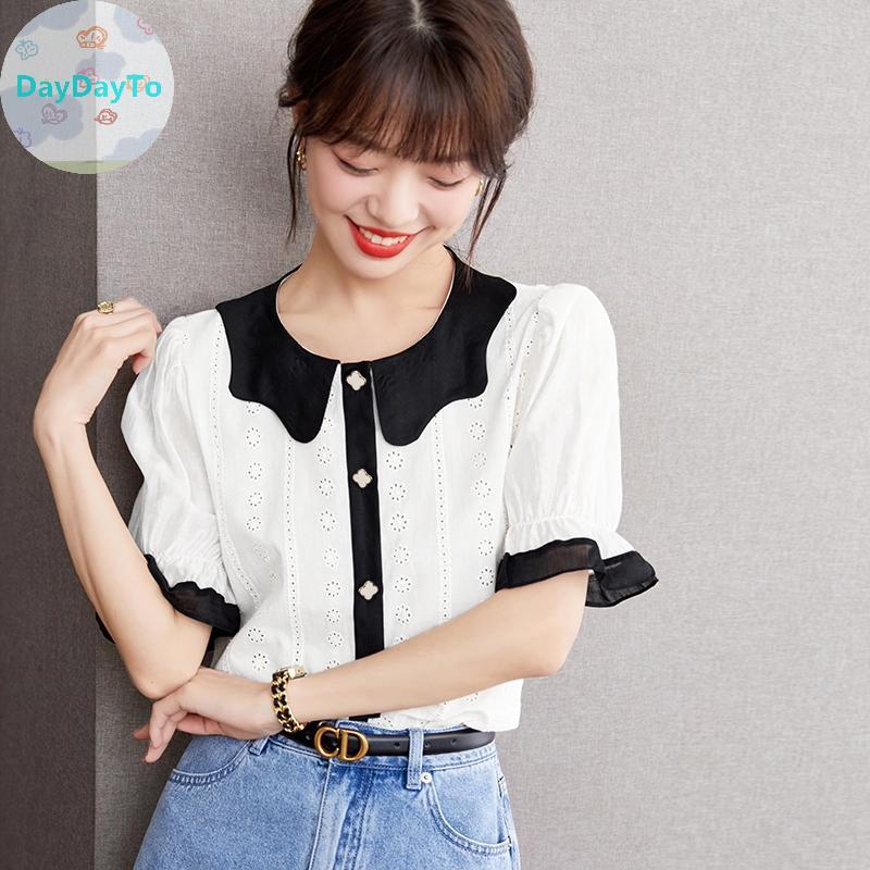 เสื้อยืดถักกลวงสำหรับฤดูร้อน สไตล์เกาหลี แขนสั้น จาก DayDayTo