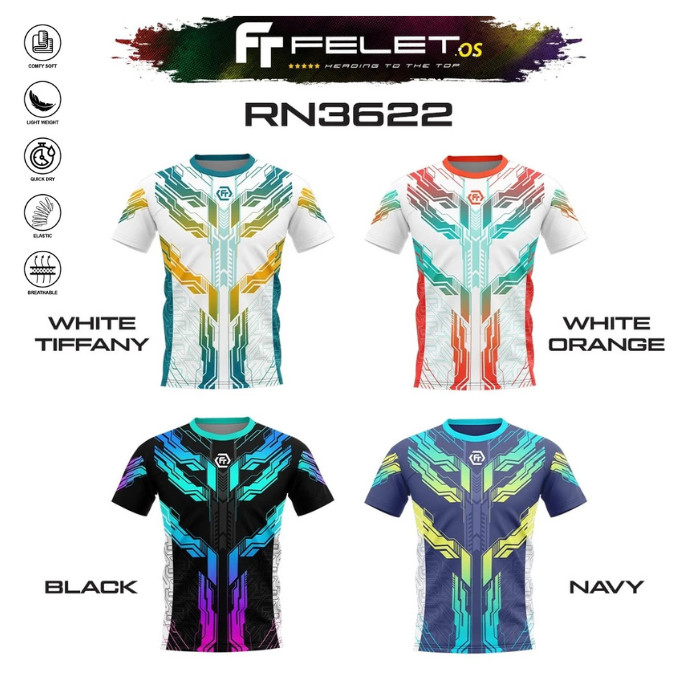 Felet RN 3622 RN3622 เสื้อยืดแบดมินตันกราฟิก - เสื้อแบดมินตัน Felet ดั้งเดิม