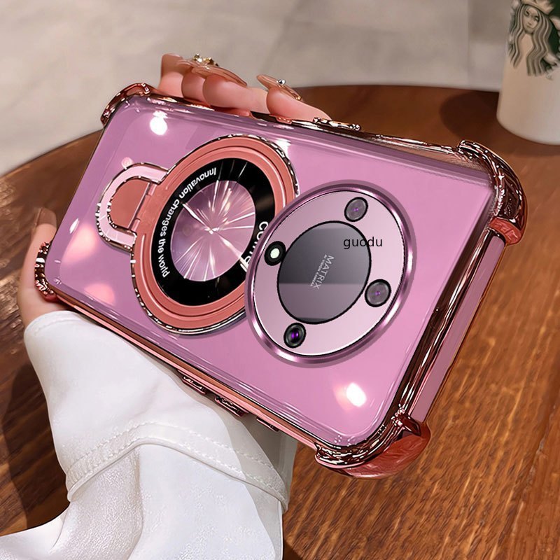 TTCR เคสโทรศัพท์ Honor X9A X9B X9 เคสโทรศัพท์กล้องฝาครอบป้องกัน U วงเล็บไฟฟ้าฝาครอบสี่มุมโปร่งใส Sof