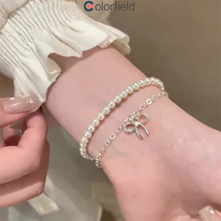 Colorfield สร้อยข้อมือ ประดับโบว์ ประดับไข่มุก สองชั้น ระดับไฮเอนด์ เข้ากับทุกการแต่งกาย ผู้หญิงที่ เครื่องประดับแฟชั่น