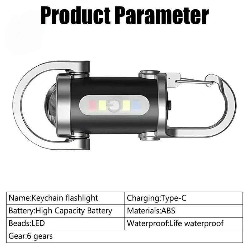EDC พวงกุญแจไฟฉาย - สีแดงสีฟ้า Strobe USB-C ชาร์จ IPX7 กันน้ํา