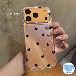 น่ารักครีมหมี15 สำหรับ IPhone 13 17 AIR 16 12 11 15 14 Pro Max XR X XS 6 7 8 15 14 Plus เคสใสเนื้อกลิตเตอร์หัวใจรักสีดำ