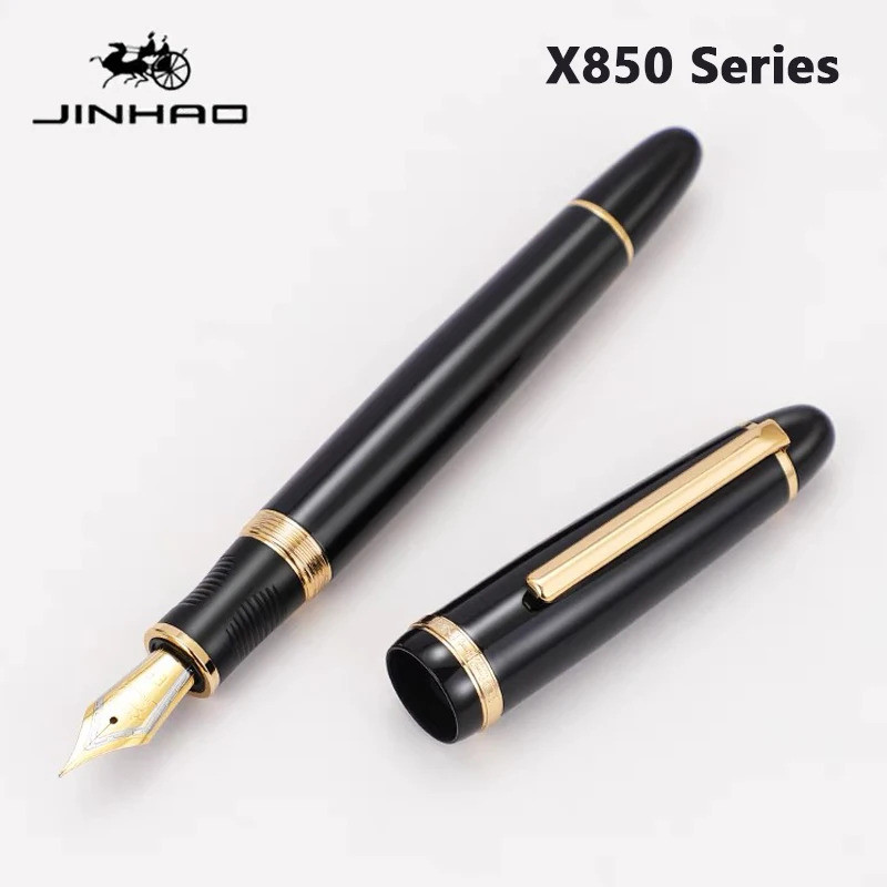 Jinhao X850 Fountain ปากกาผู้บริหารปากกาสีดําทองคลิป Ef/f/m/bent Nib เขียนหมึกปากกาเครื่องเขียน Offi