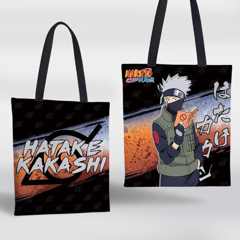 New Product#Peripheral Canvas Bag Naruto Sasuke Kakashi Itachi Gaara Anime One Shoulder Shopping Bag