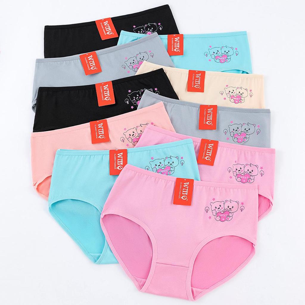 กางเกงในผู้หญิงเอวสูง ใส่สบาย ระบายอากาศดี เนื้อผ้านุ่มลื่น ไซส์ M-2XL 1 แพ็ค 10 ตัว สีสุ่ม 6 สี ลายการ์ตูนน่ารัก - รูปที่ 2