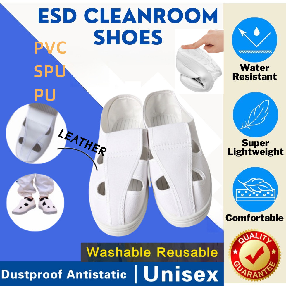 SxzmallCleanroom รองเท้า ESD หนัง PVC/PU/SPU 4 หลุม Anti-Static Unisex ความปลอดภัยอุตสาหกรรม Static Dissipative