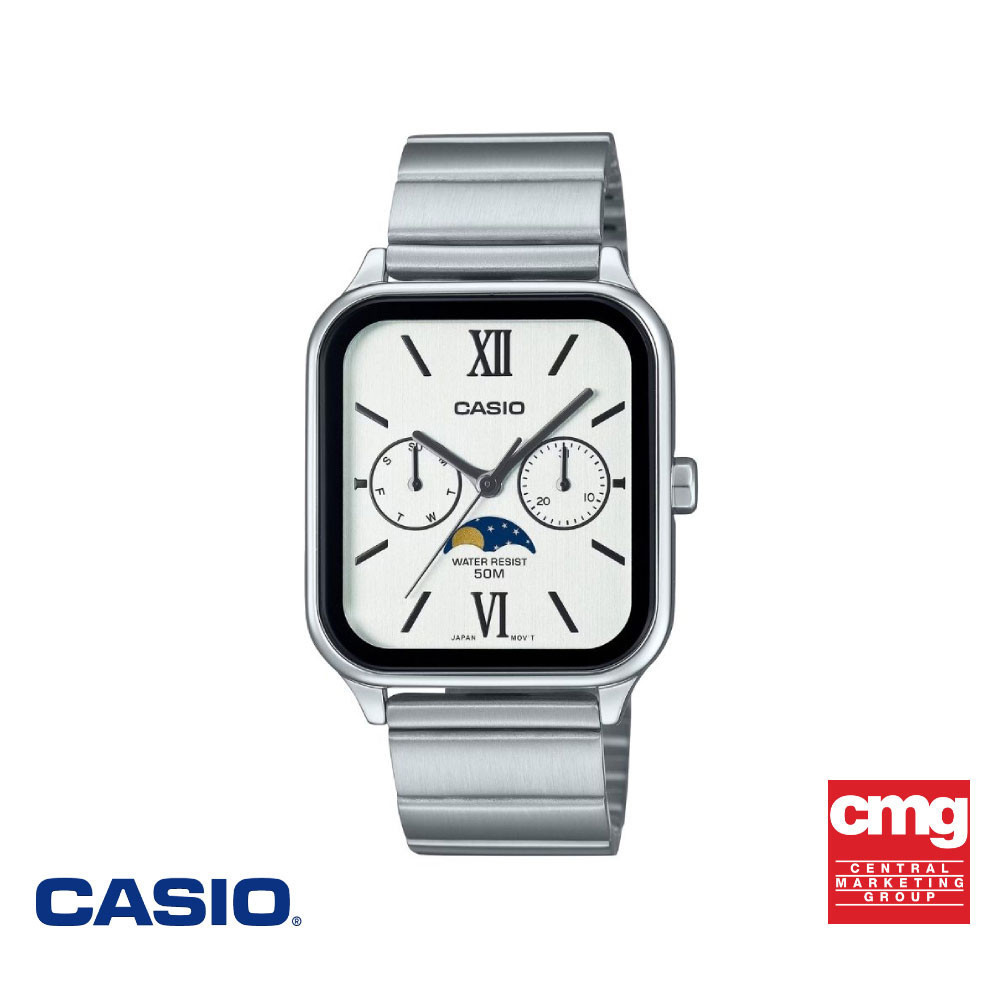 CASIO นาฬิกาข้อมือ รุ่น MTP-M305D-7A2VDF สายสเตนเลสสตีล สีขาว
