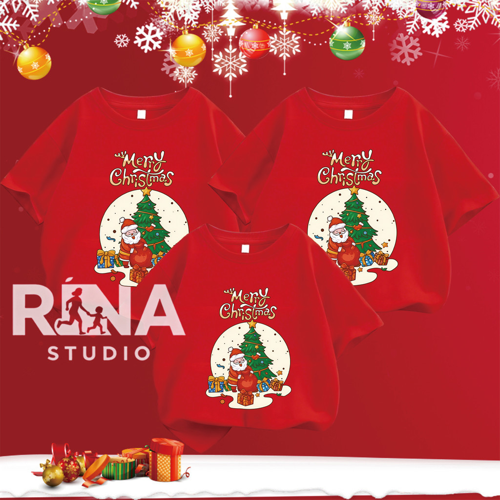 🔥พร้อมส่ง&COD🔥RINA STUDIO🔥Christmas T-Shirt เสื้อชุดครอบครัว พิมพ์ลาย ฝ้าย 100% ไม่จำกัดเพศ Merry Christmas A1116#9