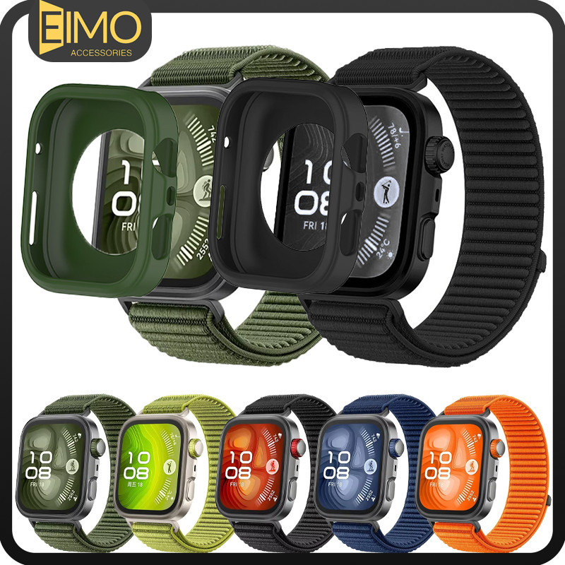 กรณีซิลิโคนพร้อมสายไนลอน for Smartwatch Huawei Watch Fit 5 4/5 4 Pro/3 ยางอ่อนเชลล์กันชนฝาครอบหน้าจอป้องกันป่า