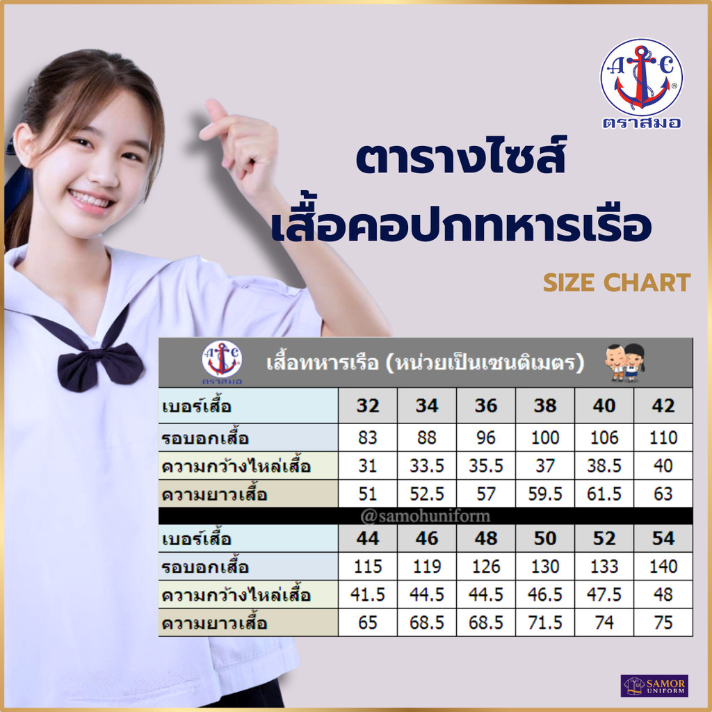 เสื้อนักเรียน หญิง คอปกทหารเรือ ตราสมอ ของแท้ 100% ประถม มัธยม ชุดนักเรียนรัฐ แขนตุ๊กตา มีกระเป๋าล่าง เบอร์ 32-54 ออก... รูปที่ 2