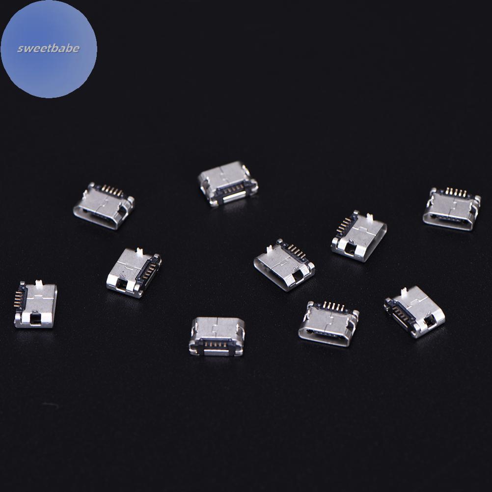 SEBABE 10pcs Micro USB 5pin B ประเภทหญิงสําหรับ Connector 5 pin ชาร์จซ็อกเก็ต TH