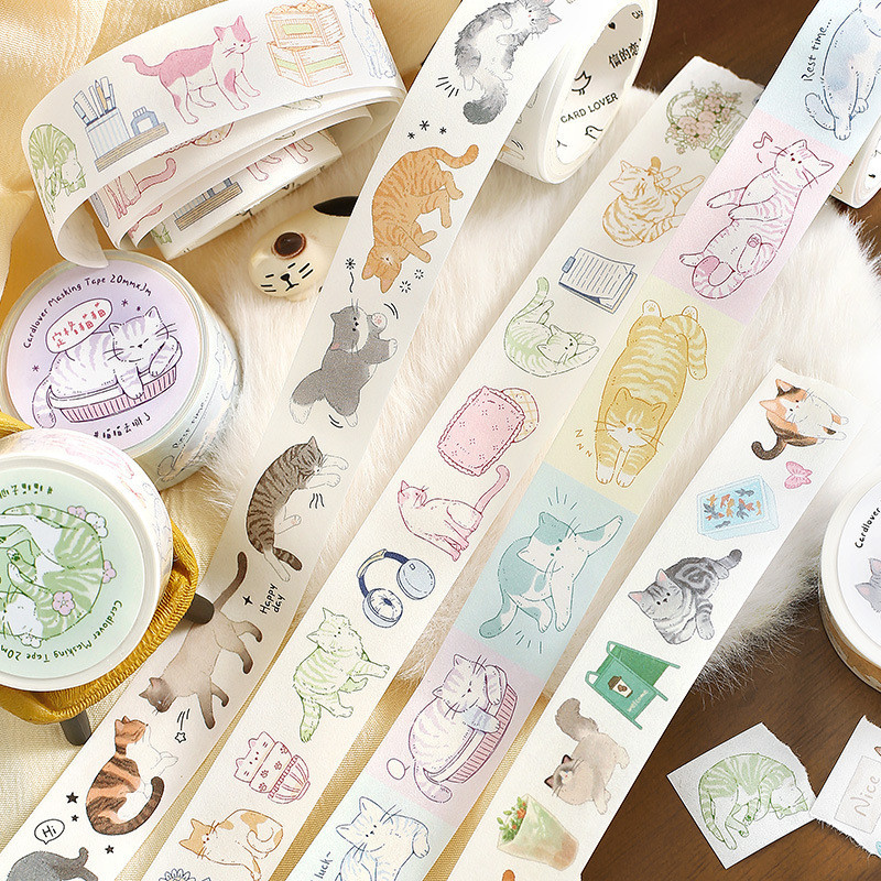 แมวน่ารัก Washi เทปชุด Kawaii สัตว์ตกแต่ง Washi เทปสําหรับ Scrapbooking อุปกรณ์ Bullet Journal อุปกร