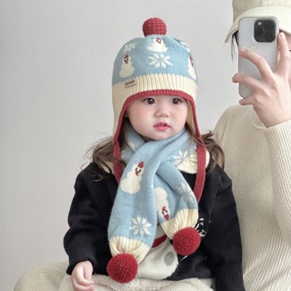 [1-8 ปี] หมวกเด็กฤดูหนาวหมวกขนสัตว์ผ้าพันคอชุดชายหญิงหนาอบอุ…