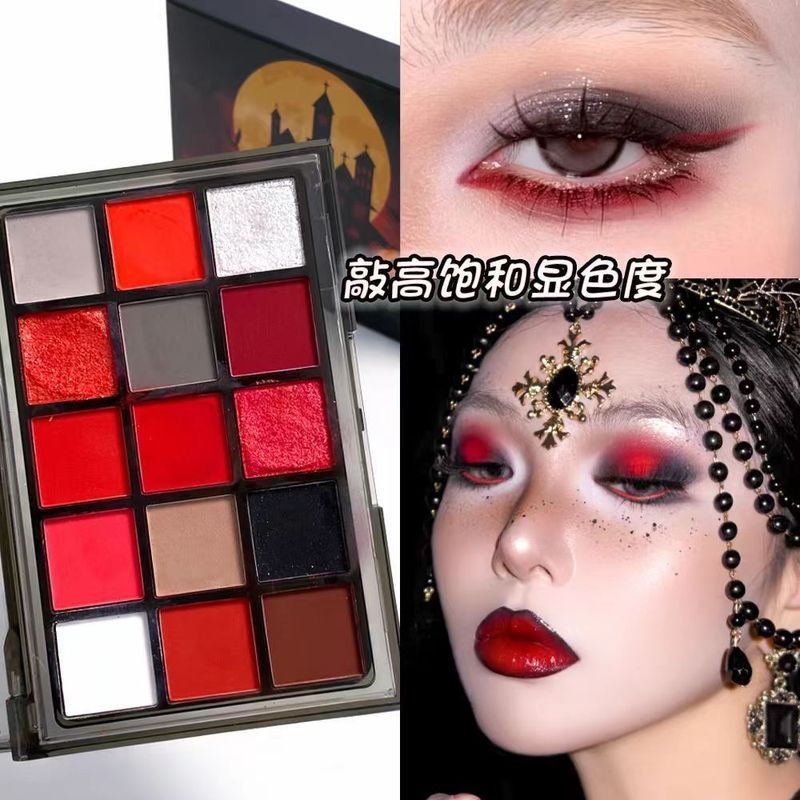 พาเลทอายแชโดว์ 15 สี Smoky แต่งหน้า Pearlescent Matte สีสันสีดําเข้มสีแดงเปลวไฟสีแดง COS เล่นแต่งหน้าสไตล์โกธิคกันน้ําติดทนนาน