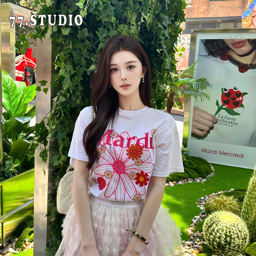 COD (กรุงเทพจัดส่งสินค้า)Mardi เสื้อยืดคอกลมแขนสั้นพิมพ์ลายฤดูร้อนสำหรับผู้หญิง – ทรงหลวม ลำลอง สบาย และเท่ ราคา ถูกที่สุด ดีลบีเคเค แกลเลอรีภาพที่ 4