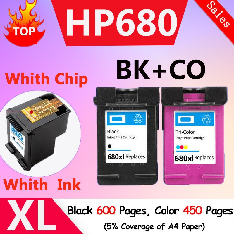 ใช้งานร่วมกับ HP 680XL HP680 ตลับหมึก HP 680 สีดํา HP 680 สี HP 680 หมึก HP 680 ตลับหมึกสีดํา HP 680