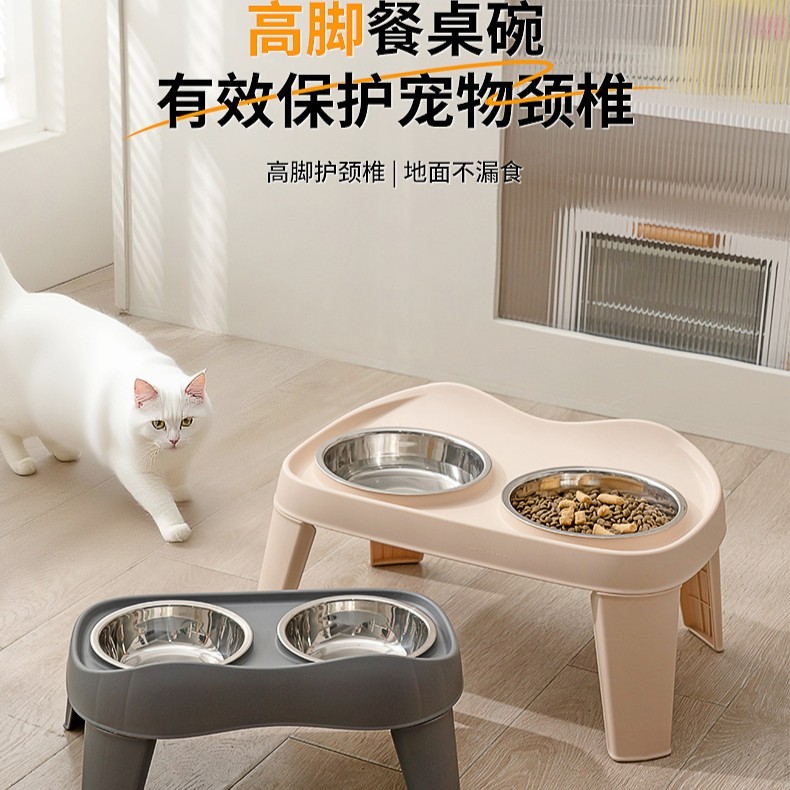 Mangkuk Haiwan ชามสุนัขพับได้ Double Pet Feeder ชามสแตนเลสสูงสุนัขขนาดใหญ่ทําความสะอาดง่าย Feeding S