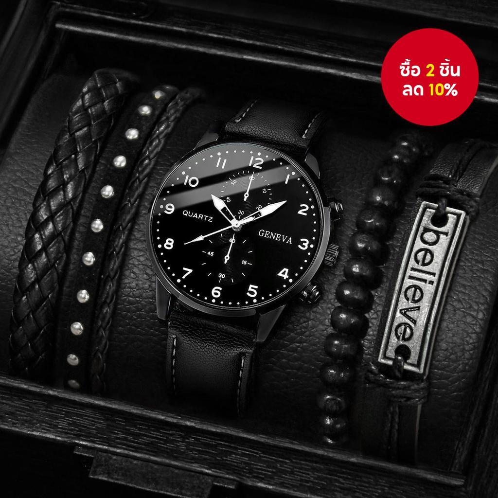 5 ชิ้น/เซ็ตผู้ชายธุรกิจนาฬิกาแฟชั่นอาหรับ Dial นาฬิกาควอตซ์ Casual หนังนาฬิกาข้อมือสร้อยข้อมือชุด (พร้อมกล่อง)