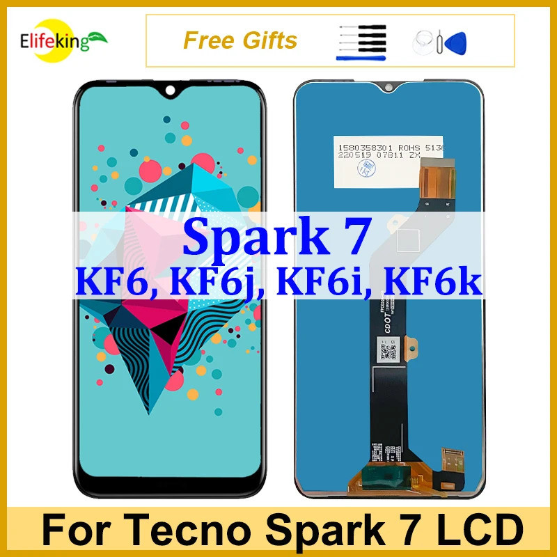 6.5 "LCD ต้นฉบับสําหรับ Tecno Spark 7 จอแสดงผล Touch Screen Digitizer KF6J KF6N KF6H KF6i ประกอบอะไห