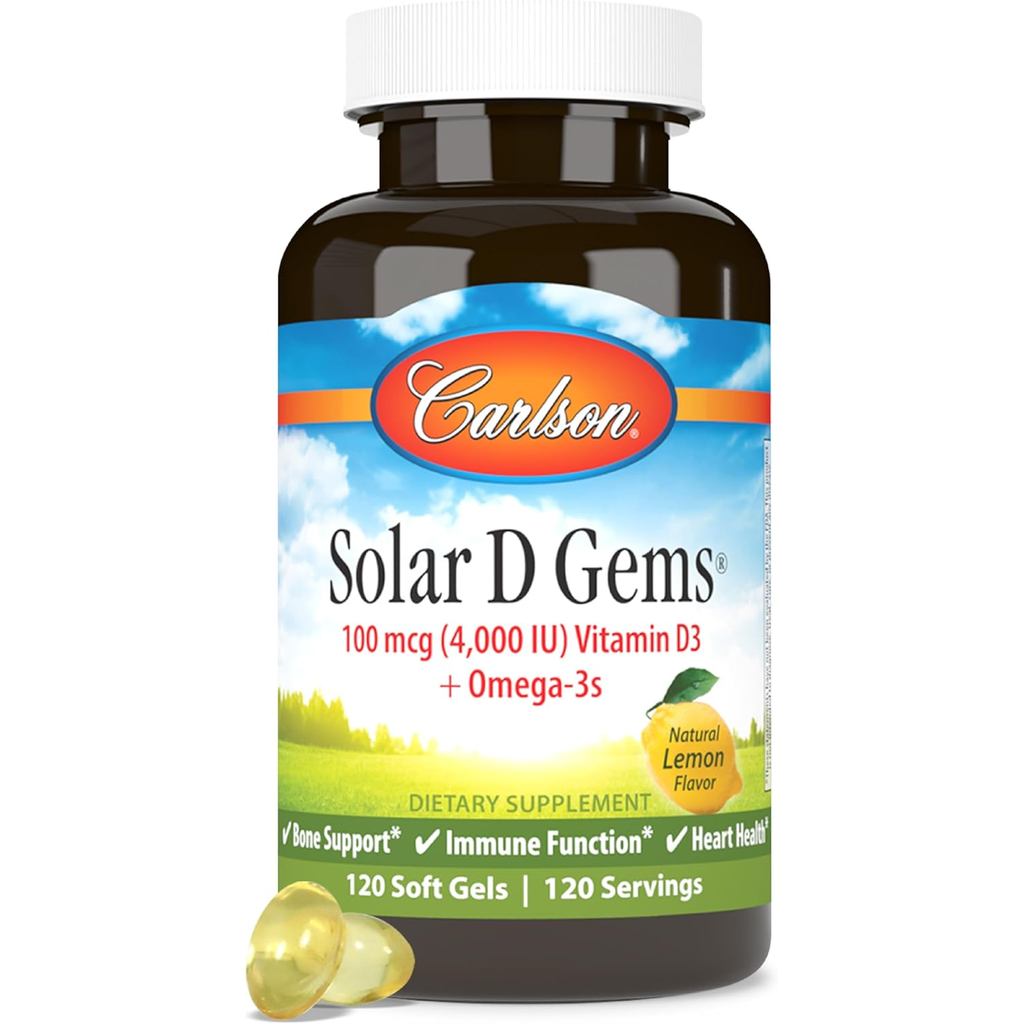 Carlson - Solar D Gems, วิตามินดี3 และโอเมก้า-3, 4000 IU (100 mcg) D3, 115 mg Omega-3 EPA และ DHA, ว