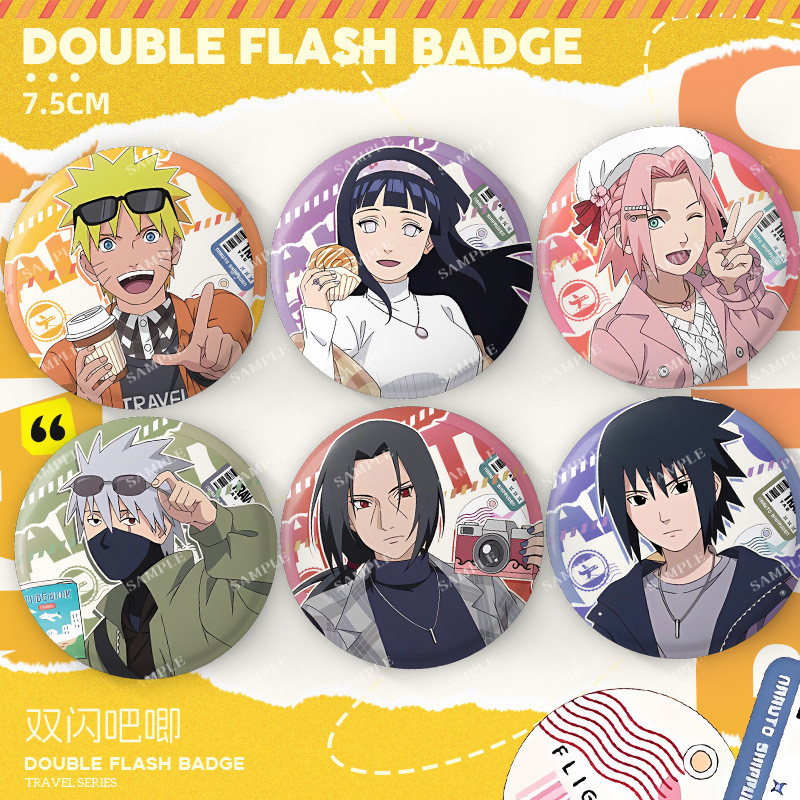 ป้ายสะสมอนิเมะ Naruto &amp; Sasuke ขนาด 75 มม.