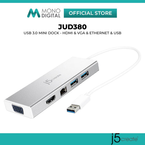 J5CREATE JUD380 USBTM 3.0 MINI DOCK – HDMI, GIGABIT ETHERNET, พอร์ต USB, การขยายหลายความรู้สึกสําหรั