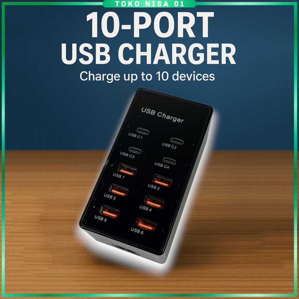 USB Hub Charger 10 Multi Port Type C 5V/2.4A 60W EU Plug - YC-A6