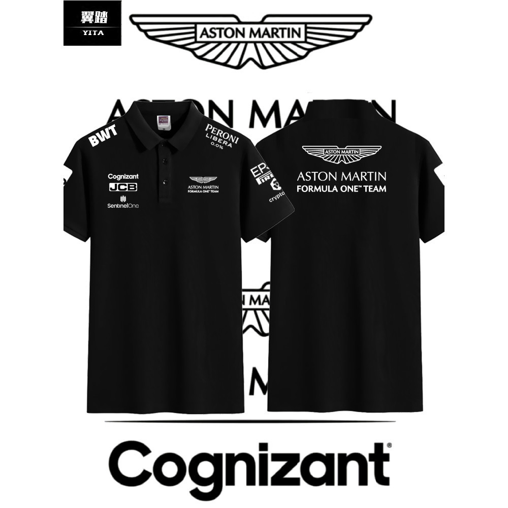 👕 เสื้อโปโลแขนสั้น Aston Martin Racing Team Vettel StrolF1 Around Racing สำหรับผู้ชายและผู้หญิง เสื้อยืดแขนสั้นครึ่งตัว