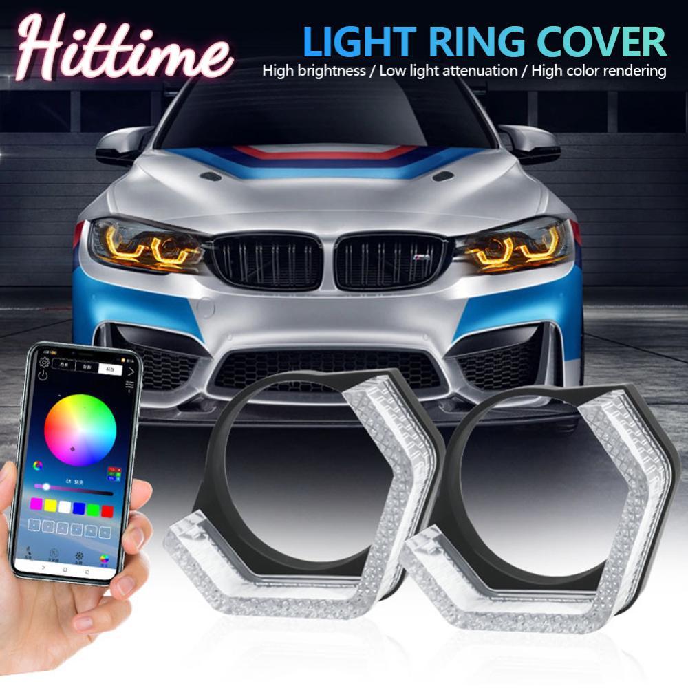 HITTIME คู่ 2.5/3 นิ้ว 5D บลูทูธ APP ควบคุมไฟหน้าตกแต่งฝาครอบ Angel Eyes หน้ากากสําหรับ BMW เลนส์ที่