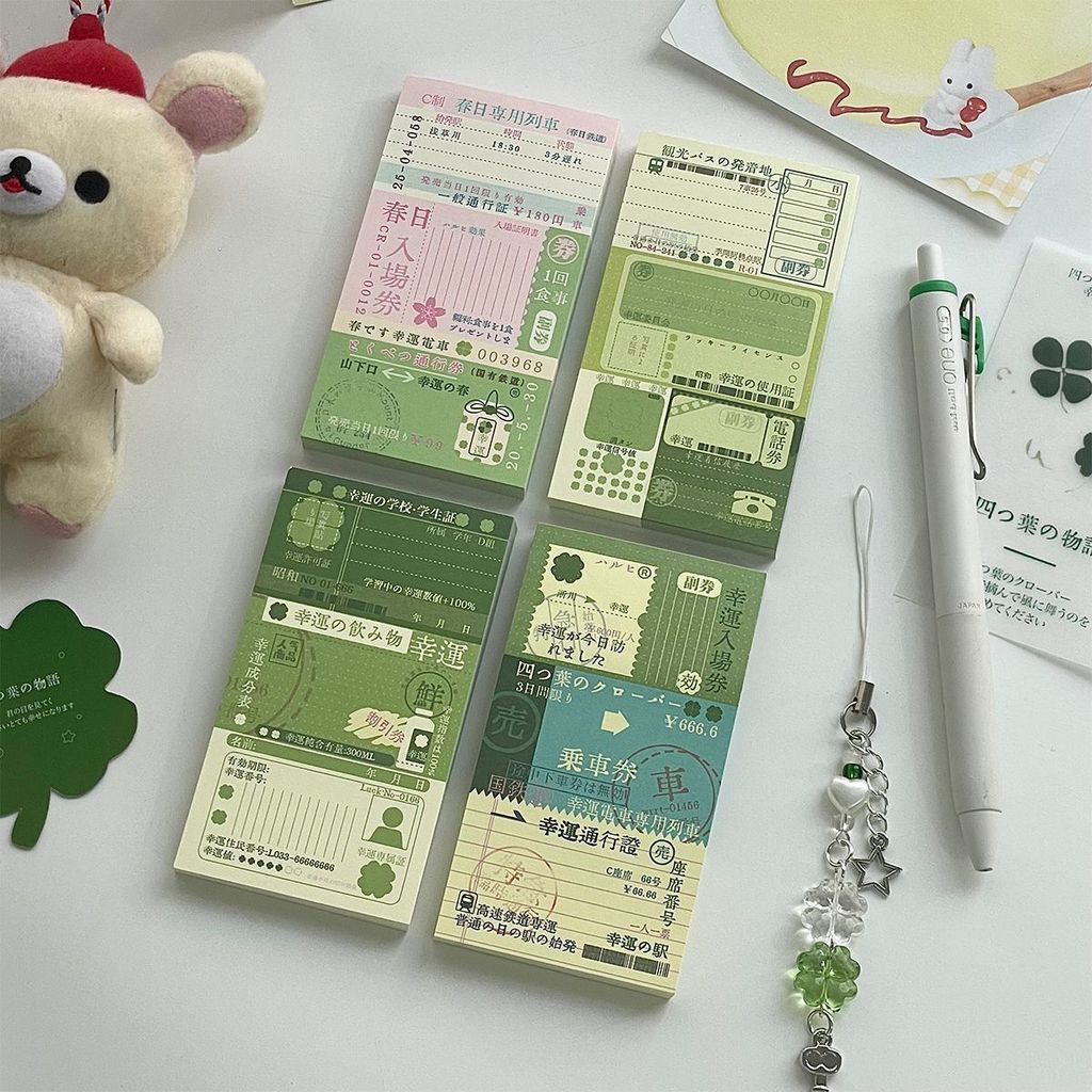 Wow Kawaika Four-Leaf Clover Notes ดัชนีโชคดี Bills Triple Mini Small Nose Ga Handbook วัสดุ Collage