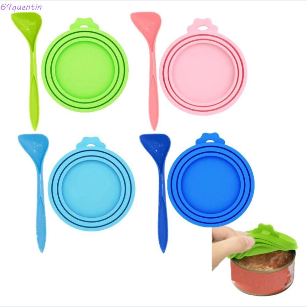 คุเอนติน อาหารสัตว์เลี้ยงกระป๋องฝา,การ์ตูนนุ่มซิลิโคนสัตว์เลี้ยงสามารถฝาชุด,ซิลิโคนอเนกประสงค์3 ใน 1นํามาใช้ใหม่สัตว์เลี้ยงสามารถช้อนฝาแมวสุนัขอาหา