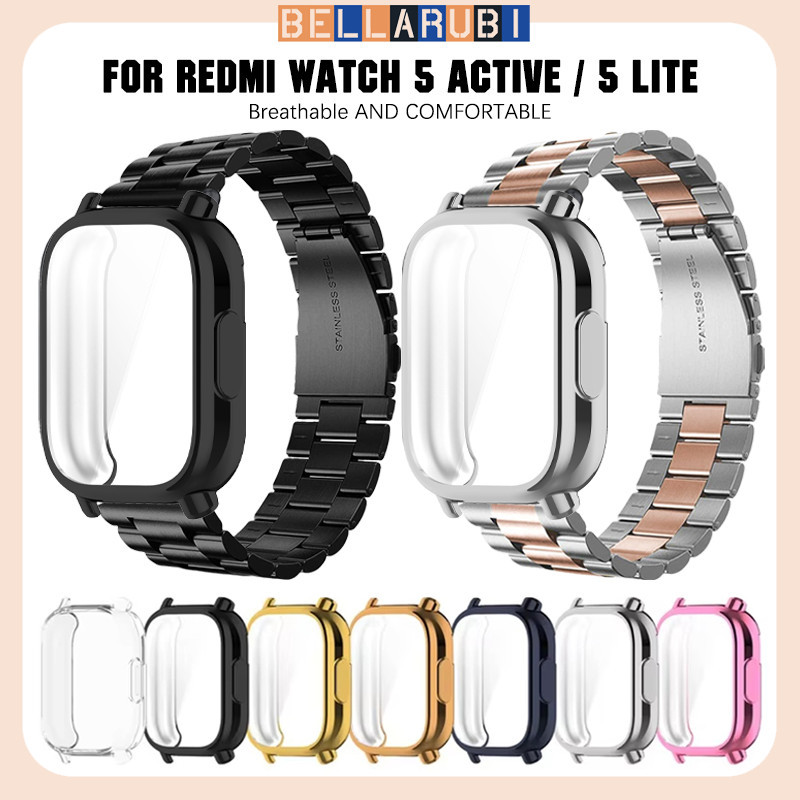 สายรัดวงโลหะกรณีนุ่ม for Redmi Watch 5 Active/5 Lite สายพานสแตนเลส TPU ปกป้องกันหน้าจออ่อน for Xaiom