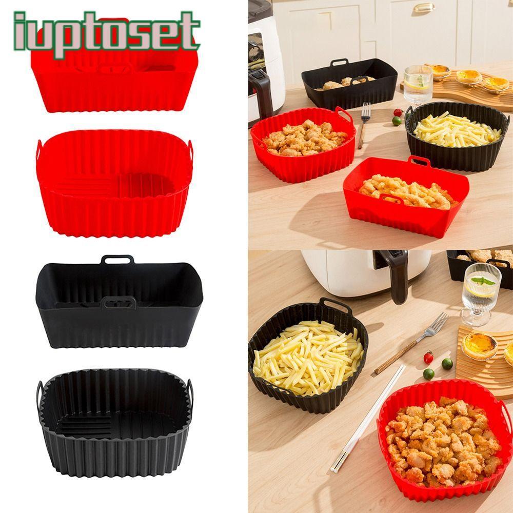 IUPTOSET ซิลิโคน Air Fryer Liners สําหรับ 4-7 QT สีดําสีแดงเตาอบ Liner, Air Fryer อุปกรณ์เสริมพร้อมท