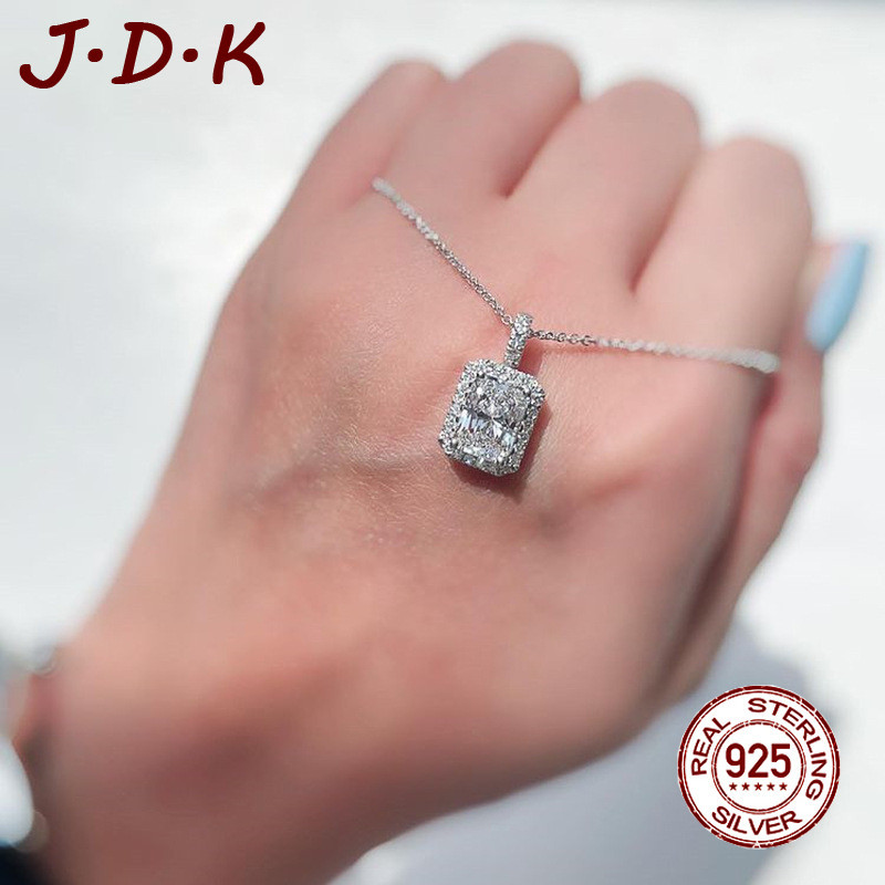 JDK ใหม่ 925 Silver Zircon Square สร้อยคอจี้ผู้หญิง