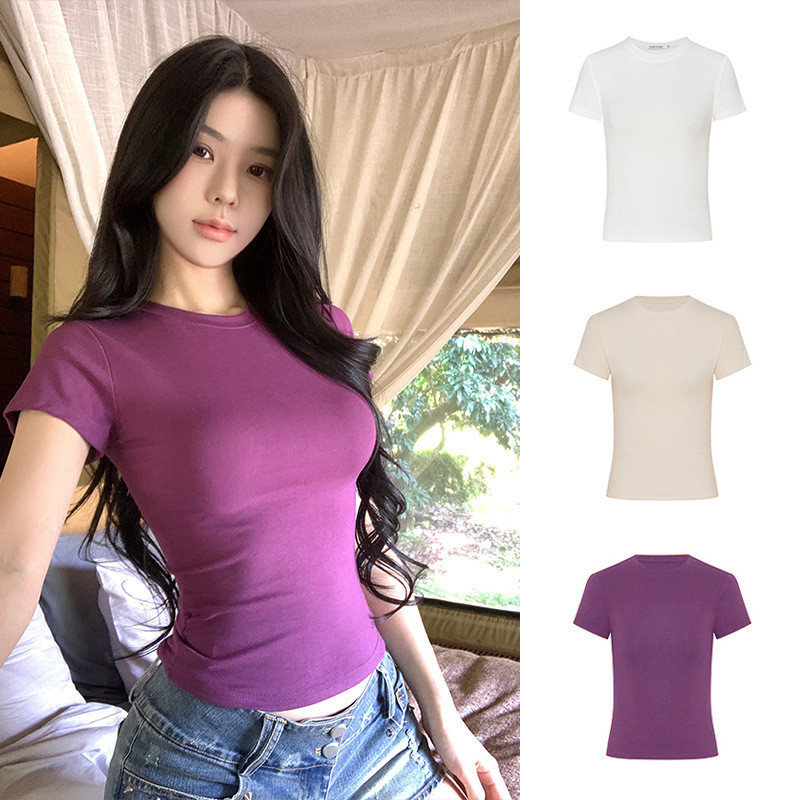 ผลิตภัณฑ์ Moses Queen/Moss Queen โครเชต์เอวด้านหน้าไหล่เสื้อยืดแฟชั่น Cool แขนสั้นหญิงสาวร้อนสั้น Bo