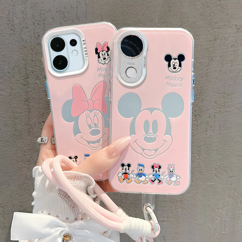 เคส Vivo V60 V70 V50 5G เคส Vivo V60 Lite 5G Case เคสน่ารักคู่รัก การ์ตูนมิกกี้ มินนี่ เมาส์ แบบด้าน กันกระแทก พร้อมสายคล้องมือถือ ขอบซิลิโคนอ่อนนุ่ม สำหรับผู้หญิง นักเรียน