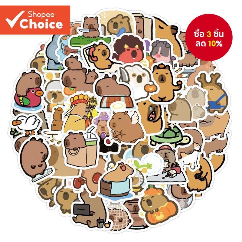 100 ชิ้นน่ารักปักเป้าและสติ๊กเกอร์ Capybara - สติ๊กเกอร์ไวนิลกันน้ําสําหรับโทรศัพท์, แล็ปท็อป และกระเป๋าเดินทาง