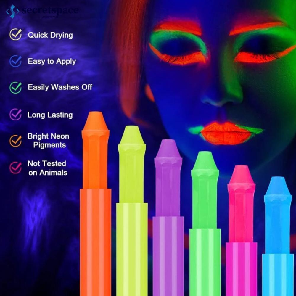 SECRETSPACE 6 ชิ้น Glow in the Dark Face Body Paint ชุดแต่งหน้าเทคนิคพิเศษแต่งหน้าสําหรับเด็กฮาโลวีน