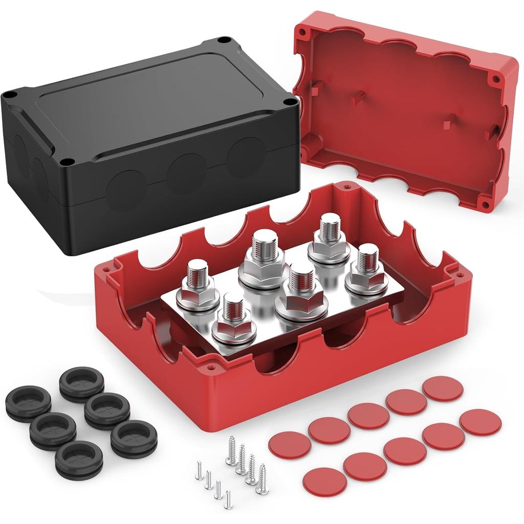 Power Distribution Block 500A Bus Bar 2X 3/8 "(M10) + 4X 5/16"(M8) Studs, 48V DC ยานยนต์ Heavy Duty 